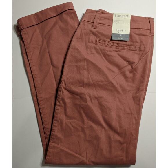 Style & Co Chino Pants Cropped Straight-Leg Rose Gold 4 Zipper Button Closure - Picture 5 of 7